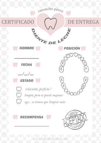 Certificado para Ratoncito Pérez en rosa