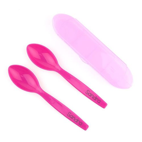 Set de 2 cucharas personalizadas rosa con estuche