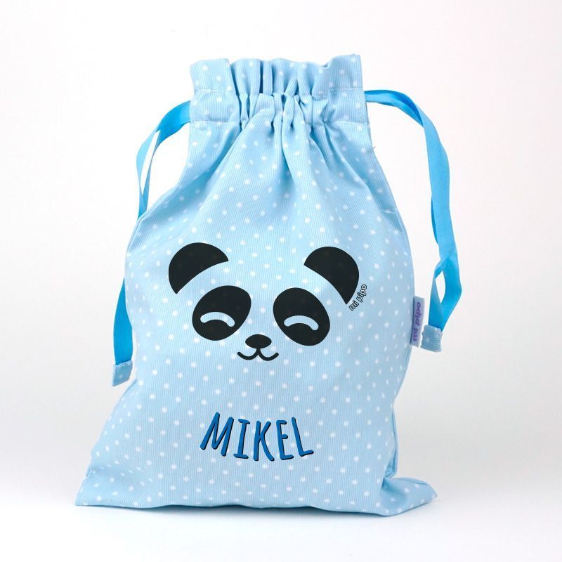 Bolsa merienda o muda personalizada Panda azul